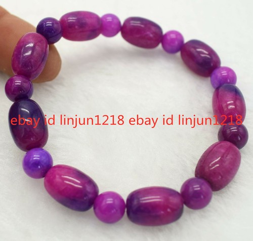 10x14+8mm Cylinder Purple Sugilite Gemstone Beads Elasticity Bracelet 7.5'' - Picture 8 of 12