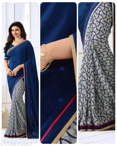 Women's printed georgette saree with Separate Blouse - Picture 2 of 4