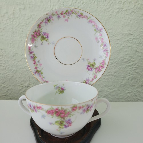 Antique LS & S Co Carlsbad Austria Tea/Soup cup & Saucer Porcelain Hand Painted - Picture 2 of 13