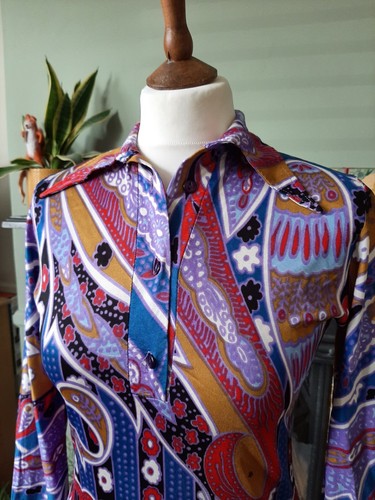 Vintage 70s Blouse Psychedelic Original Glamrock Party Festival - Picture 8 of 10