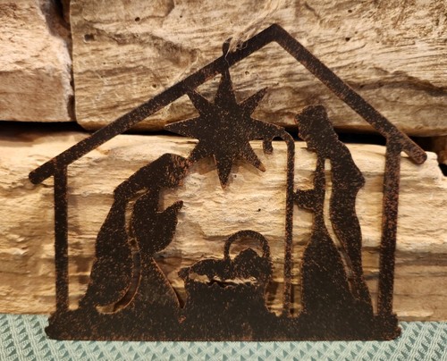 NEW! Nativity Manger Scene Baby Jesus Christmas Ornament Rustic Metal Laser Cut - Picture 10 of 10