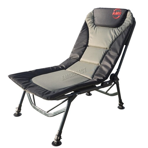 Chaise de pêche pliante portable vert foncé inclinable camping 4 jambes réglables XL - Photo 1/8