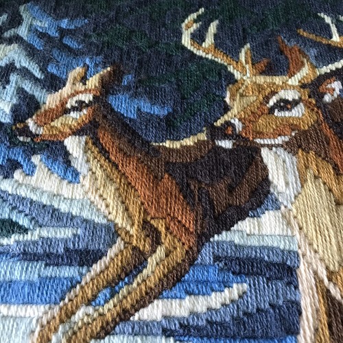 1983 Moonlight Run Needlepoint Completed Horizons Deer River Cottagecore 20 X 16 - Picture 6 of 10