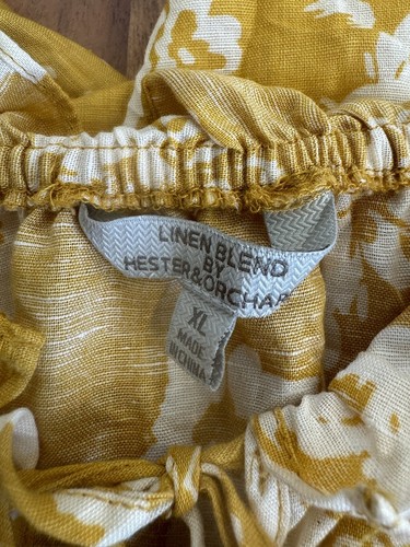 Anthro Hester & Orchard Linen Floral Yellow Peasant Ruffle Top Romantic Beach XL - Picture 5 of 6