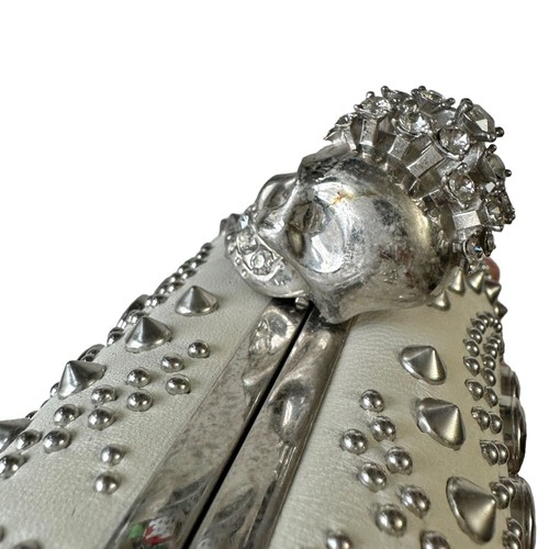 Alexander McQueen Britannia Schädelbox Clutch Nieten Strass weiß Leder - Bild 7 von 14