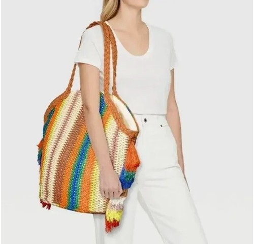 Shade & Shore Women's Multicolored Striped Straw Beach Tote Bag - Picture 2 of 10