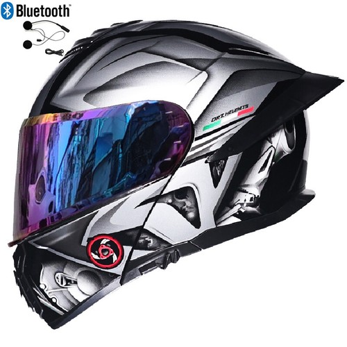 DOT Bluetooth Flip Up Motorcycle helmet Dual Lens Motorbike Modular Helmet - Picture 25 of 60
