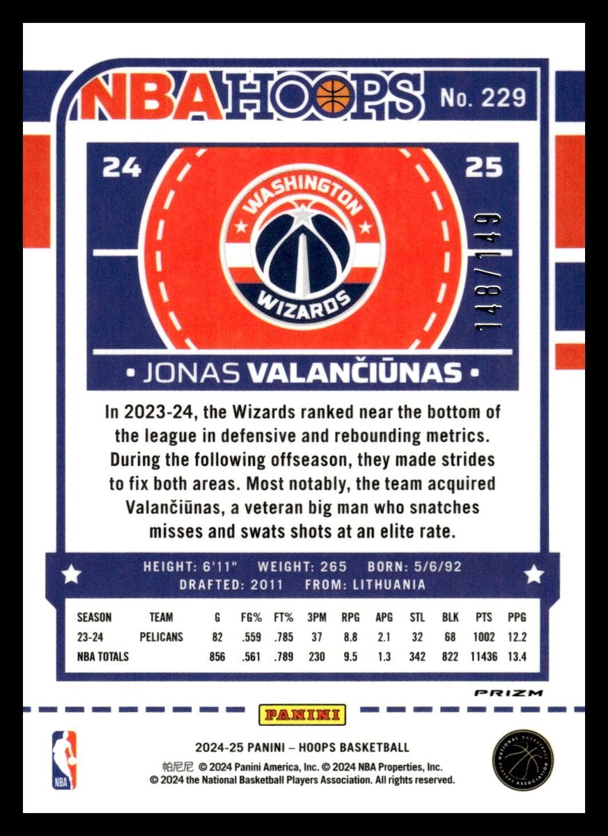 2024-25 Panini NBA Hoops Lime Green Prizms #/149 229 Jonas 2024-25 Panini NBA Hoops Lime Green Prizms #/149 229 Jonas