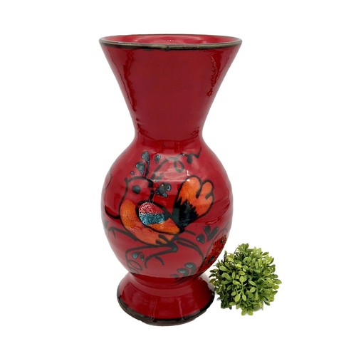 Italian 10” Pottery Vase Bellini Raymor Style Red Bird Reflective Italy MCM - Picture 1 of 11