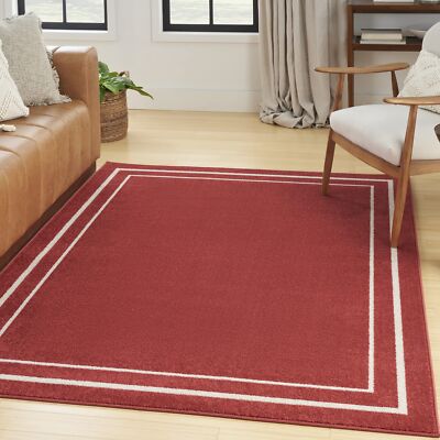 Nourison ssentials Indoor/Outdoor Solid Bordered Brick/Ivory 4' x 6' Area Rug
