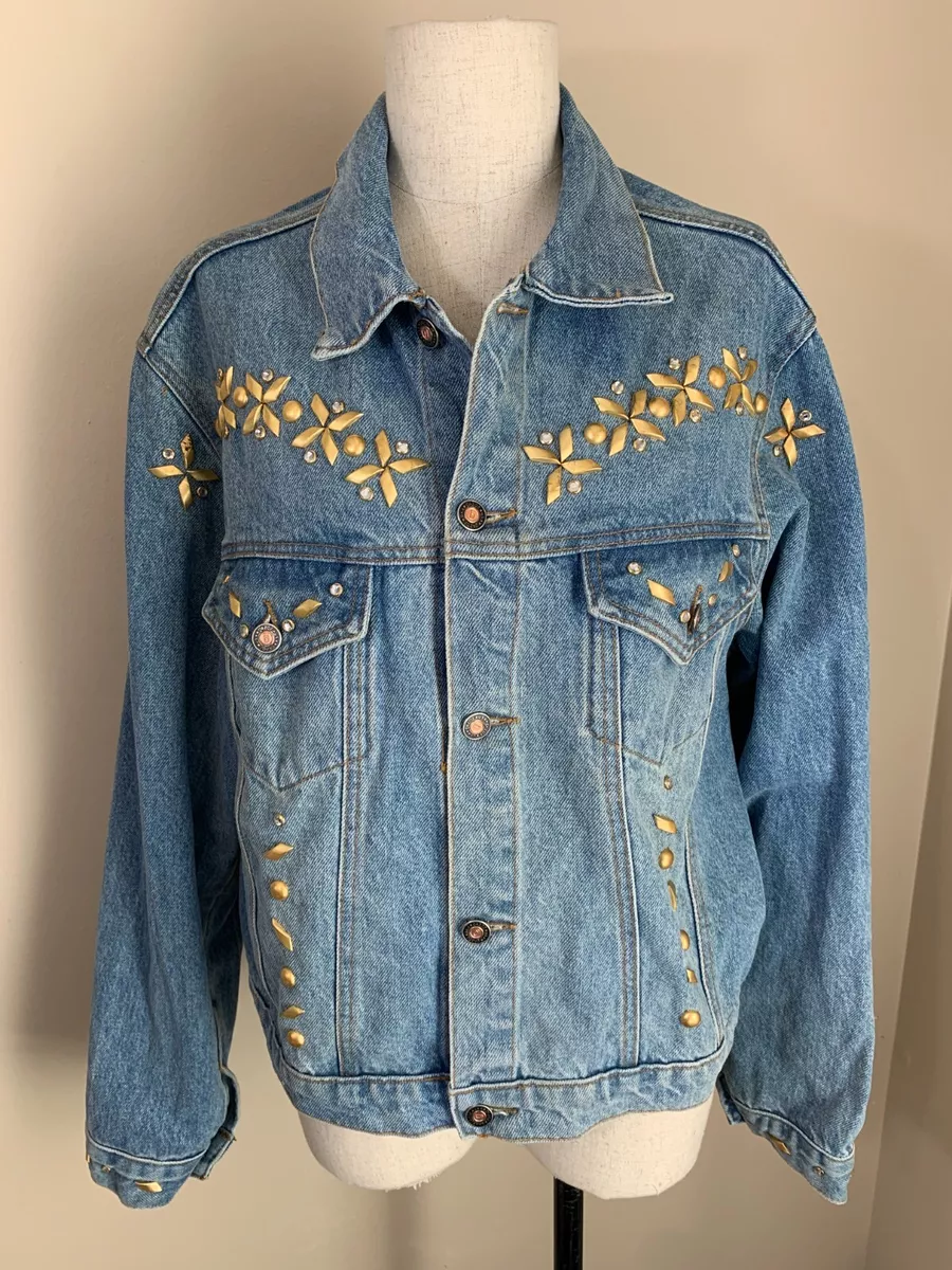 Vintage 80s 90s Gazoz Denim Jean Jacket Large Womens Beaded Button Rhinestone Vintage 80s 90s Gazoz Denim Jean Jacket Large Womens Beaded Button Rhinestone