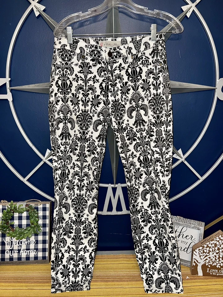 Pantalones ajustados estampado damasco blanco y negro Cj de Cookie Johnson Believe talla 27 Foto 2 de 4