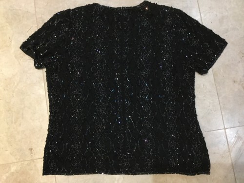 1980s VINTAGE Black Sequin Beaded Ladies Top Size 16 Fully Lined UNWORN - Picture 2 of 12