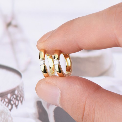 Moissanite Hoop Earrings for Women Sterling Silver 925 Solitaire Round Cut 2.5mm - Picture 5 of 22