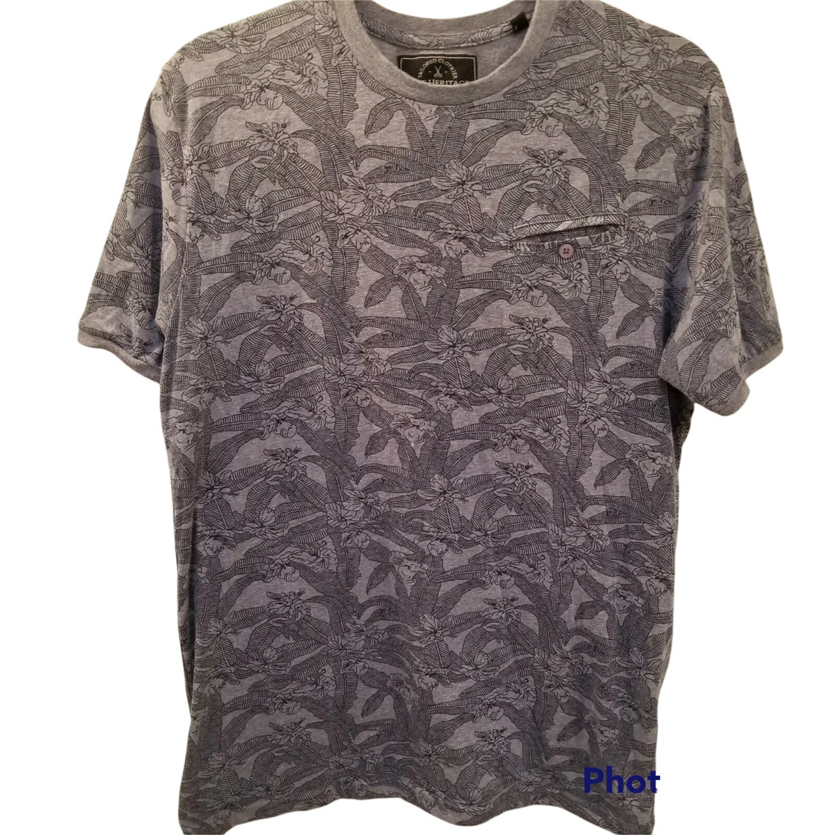 Knit Heritage, Men's Casual Pocket T Shirt (Large) Grey Pattern Tropical