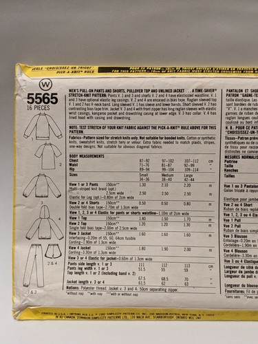 Simplicity 5565 Mens Sports Sweats Jogging Suit Gym Track Suit Pattern Sz Med - Picture 3 of 7