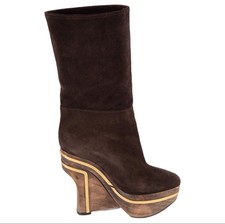 Marni Brown Suede Platform Boot W/ Gold Detail Sz. 7 Eu 38 Made In Italy