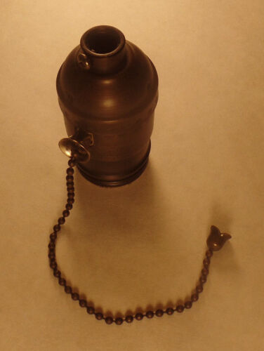 On/Off Antique Bronze Brass Pull Chain Early Electric Style Uno Lamp Socket 285B - Picture 3 of 3
