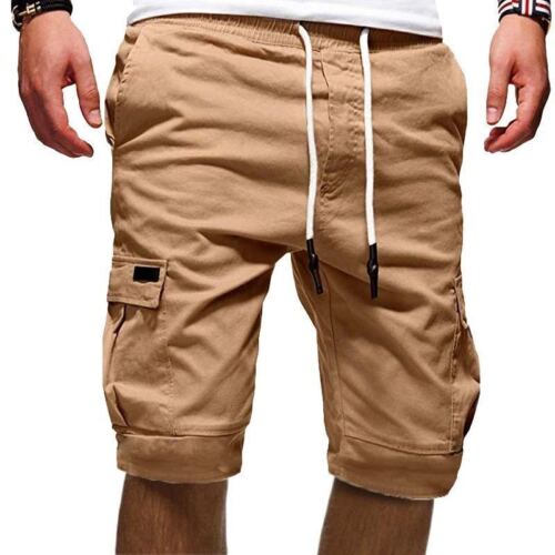 Men’s Shorts Pants Casual Chino Cargo 6-Pockets Summer Beach Trousers Black - Picture 15 of 17