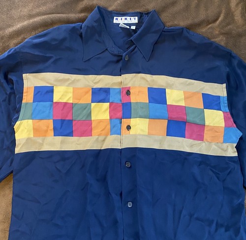 Vintage Shirt Kikit Maurice Sasson Men's Button Up Silk Colorblock Hip Hop SizeM - Picture 3 of 18