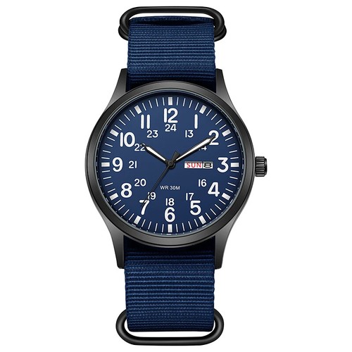 Durable Field Watch Easy Read Dial 24H Display Nylon Strap Quartz Movement - Picture 4 of 15