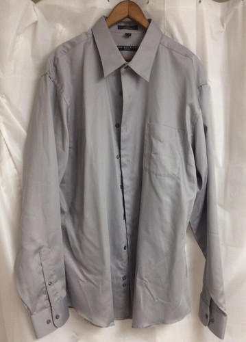 GEOFFREY BEENE 18 XXL Fitted Button Dress Shirt Long Sleeve Gray Wrinkle Free - Picture 4 of 12