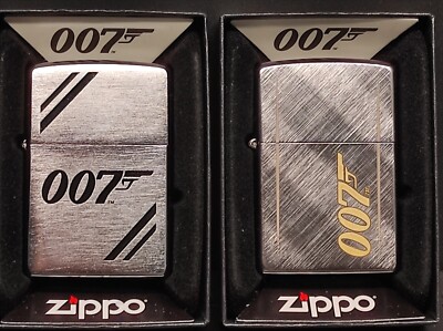 2er Set: Zippo JAMES BOND 007 Gun Logo (Chrome Brushed, Colored Engraving)