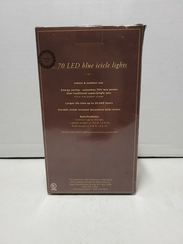 70 LED Blue Icicle Lights Christmas Holiday Trim A Home 11.8' - Picture 2 of 6