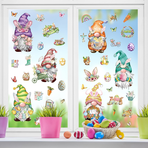 Easter Window Clings 12 Sheets, Spring Easter Gnome Window Decals Stickers, Remo - Picture 5 of 12