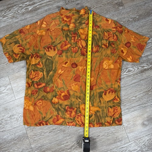 VTG Jams World Hawaiian Shirt Abstract Tulip Floral Orange Green Men's XL - Picture 4 of 6