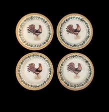Vintage 4 Piece Tabletops Gallery Rooster Rope Dinner Plates 11" NOS