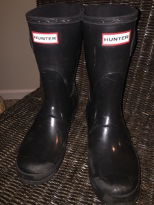 glossy black rain boots