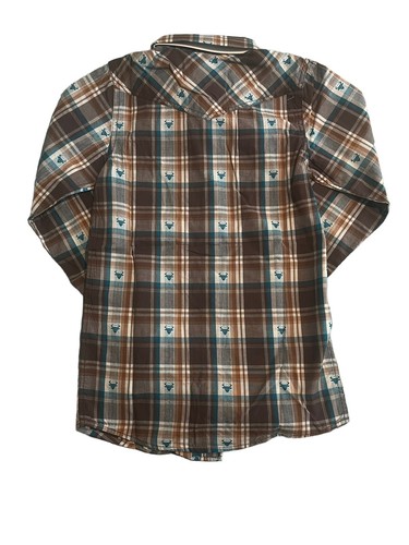 Cody James Shirt Boys Small Brown Blue Plaid Western Pearl Snap Sawtooth Youth - Picture 8 of 8