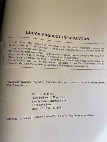 Rare Commercially Confidential JOSEPH LUCAS Product Information Catalogue. - Foto 3 di 9