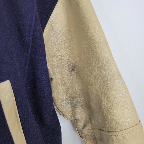 Veste vintage Guess Varsity homme XL Legends Letterman cuir laine bomber bleu - Photo 3/10