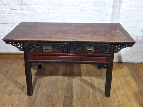 Antique large carved oriental 2 drawer console table - sideboard - Picture 5 of 23
