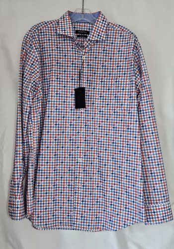 Bugatchi Classic Fit Men’s L Multicolored Checked Long Sleeve 100% Cotton NWT