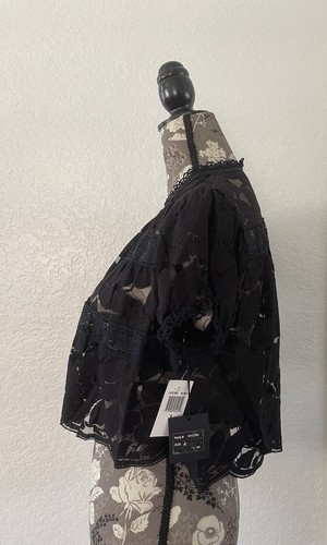 NWT Anna Sui Black Lace Cropped Open Front Bolero Tie Front Ribbon Size 4 - Picture 4 of 7