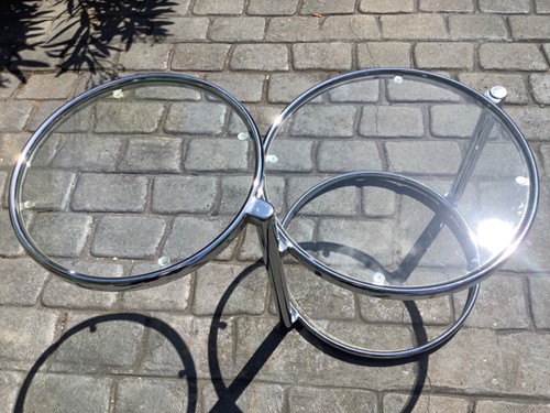 Glass And Chrome 2 Tier Adjustable Swivelling Circular Coffee Table Retro - Picture 3 of 9