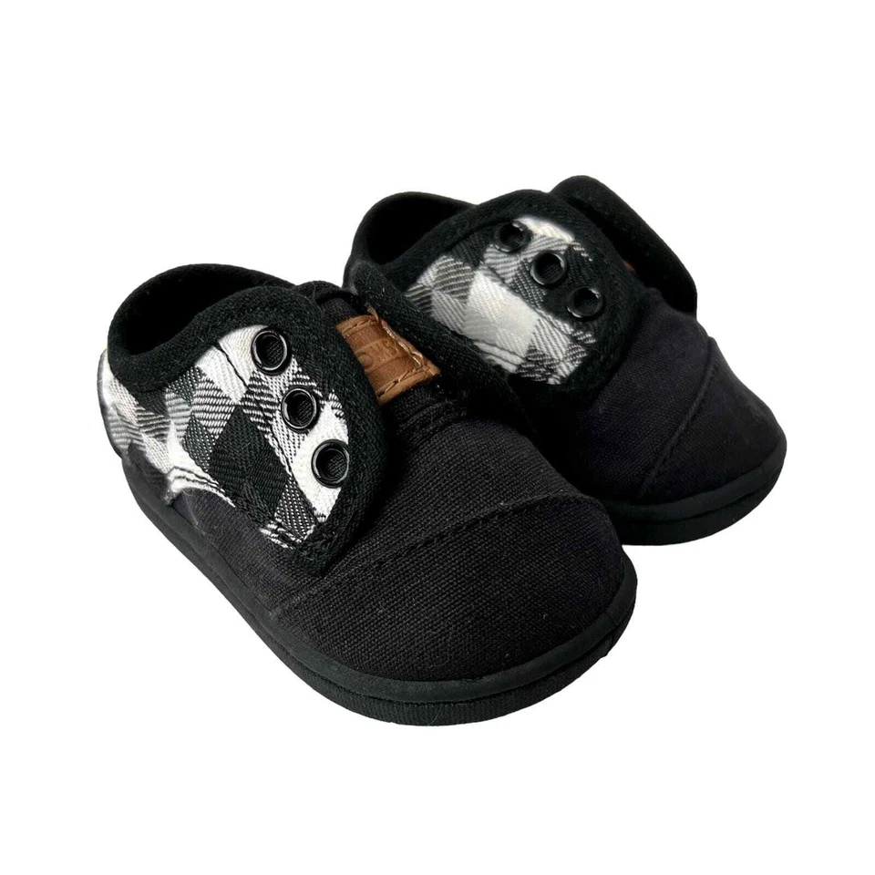 Zapatos TOMS Infantil Bebé Negros A Cuadros T3 Talla 3 Foto 2 de 4