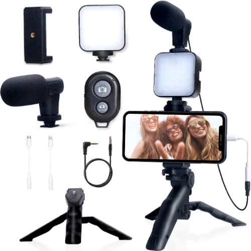 Phone Vlogging Kit for iPhone or Android with Tripod & Microphone YT Tiktok - 第 1/6 張圖片