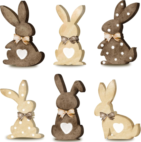 6 Pcs Easter Bunny Wooden Signs Bunny Tabletop Decor Rabbit Shape Table Sign wit - Picture 12 of 12