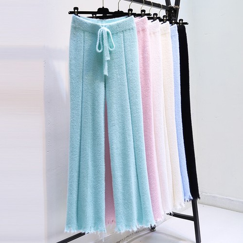 Lady Faux Mohair Knitted Pants Stretchy Knit Trousers Boot Cut High Waist Casual - Picture 4 of 18