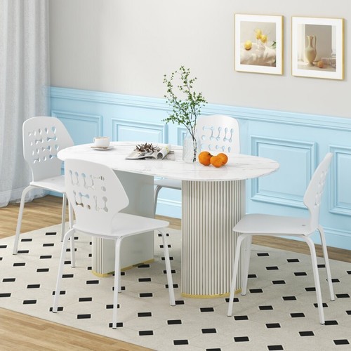 Set of 4 Dining Chairs Kitchen Heavy Duty Metal Legs Stools W/Hollowed Backrests - Picture 2 of 10