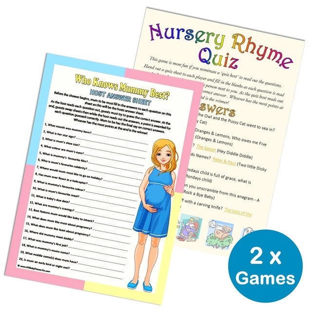 Baby Shower 2 Games Pack Nursery Rhyme Quiz Who Knows Mum Best Baby Shower 2 Games Pack Nursery Rhyme Quiz Who Knows Mum Best