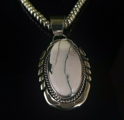  White Buffalo Turquoise & Sterling Silver Navajo  Signed Pendant Cecil Atencio - Picture 1 of 12