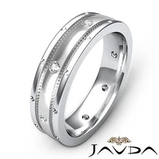 Diamond Mens Eternity Wedding Exquisite Band Platinum Matt Finish Ring 0.16Ct