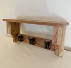 Solid Wood Key Holder Wall Shelf Black Iron Dog Tail Leash & Coat Rack 17x9