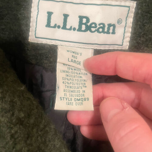 LL Bean Coat Womens Size Large Green Wool Blend Warm Peacoat Nautical - Picture 3 of 7