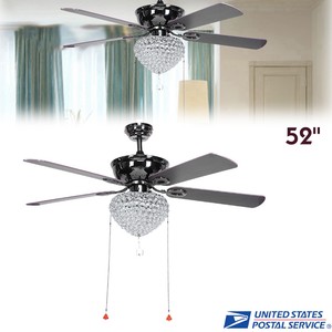 Details About 52in Crystal Chandelier Ceiling Fan 5 Blade 3 Light Wood Blades W Black Finish